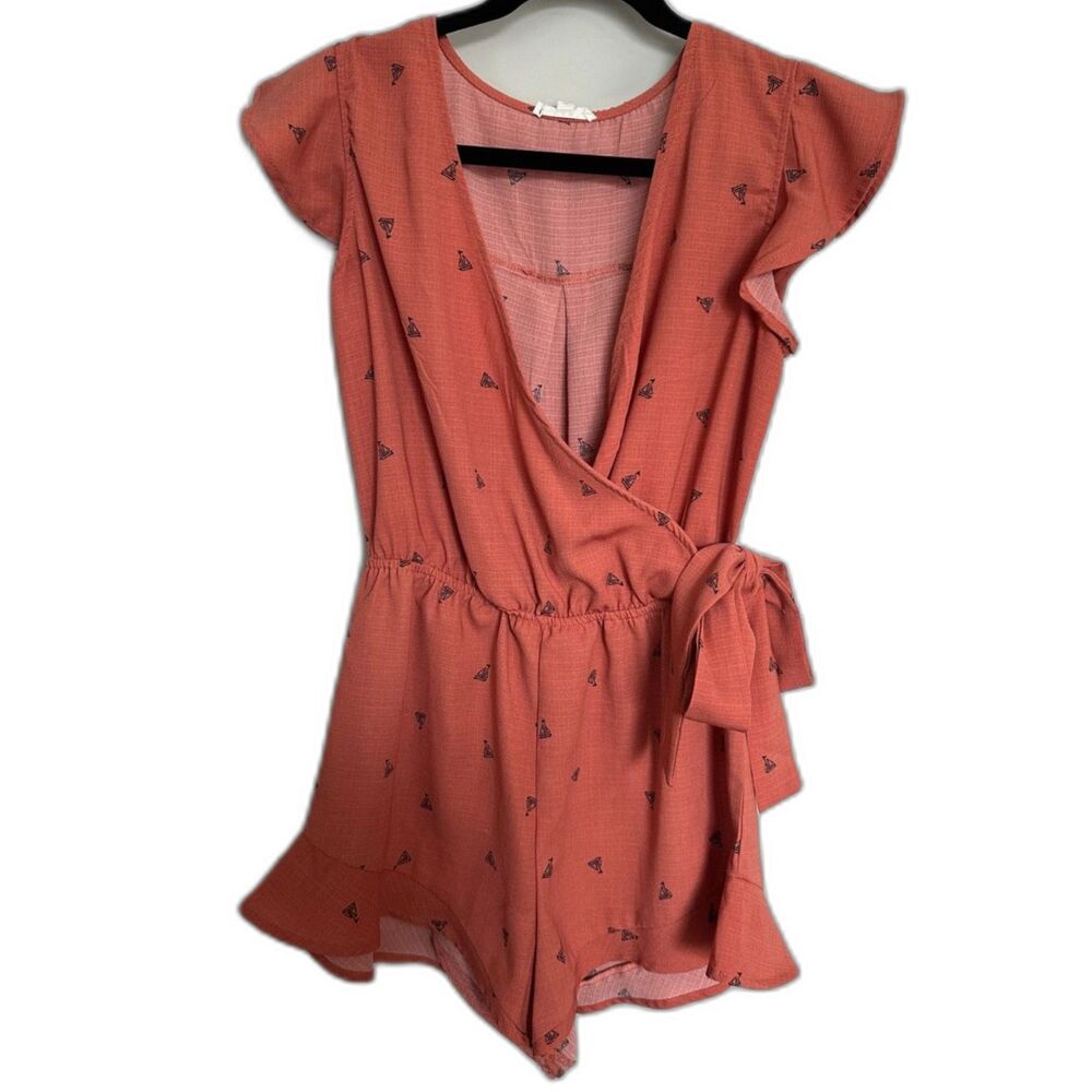 E M Orange Sailboat Cap Sleeve Romper Women's Sz Small